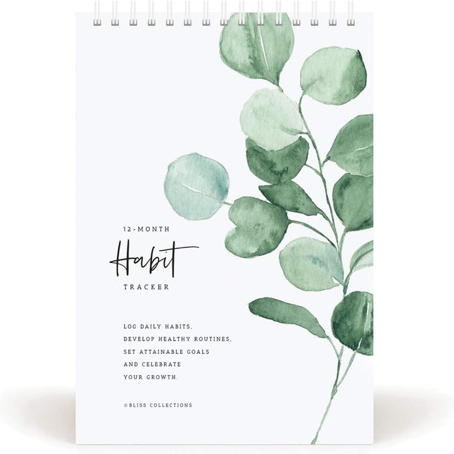 Bliss Collections Habit Tracker Calendar Notepad, Greenery Floral, Gold Spiral Binding, Inspirational and Motivational M