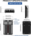 WUPP Boat Marine Fuse Block Panel with LED Warning Indicator Damp-Proof Cover - 12 Circuits with Negative Bus Fuse Box Holder Screw for Car Marine
