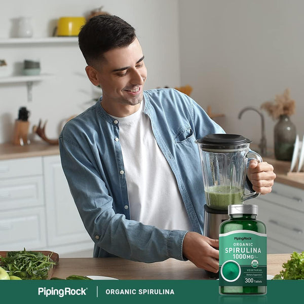 Piping Rock Organic Spirulina | 1000mg | 300 Tablets | Arthrospira Platensis | Vegetarian, Non-GMO, Gluten Free Supplement