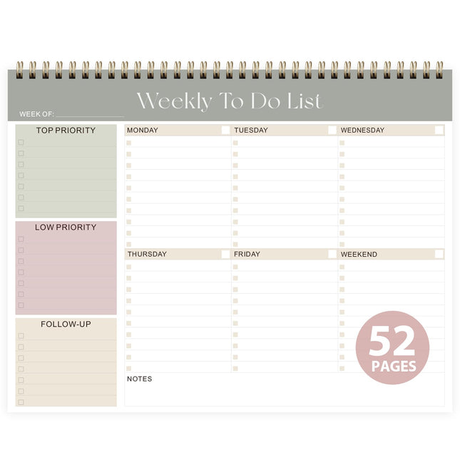 Weekly to Do List Notepad, Undated Planner with 52 Sheets (8.5''X11''), Desk Wee
