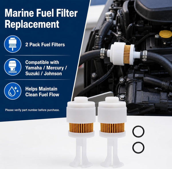 Hoypeyfiy 2 Pack 65L-24563-00-00 Fuel Filter Element Replacement, Marine Outboard Fuel Filter Compatible with Yamaha F150 F200 F225 SX250, Mercury