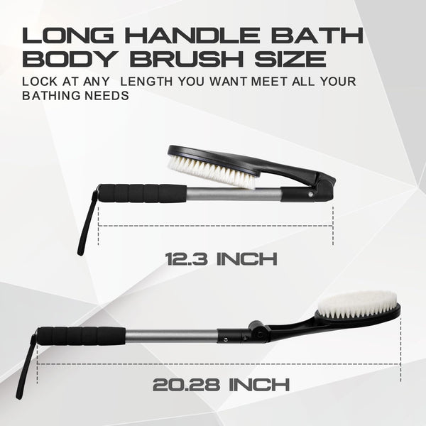 EASACE Body Brush for Back, Long Handle Bath Brush for Showering, Adjustable Head Back Scrubber, Shower Brush with Soft Bristles for Wet or Dry