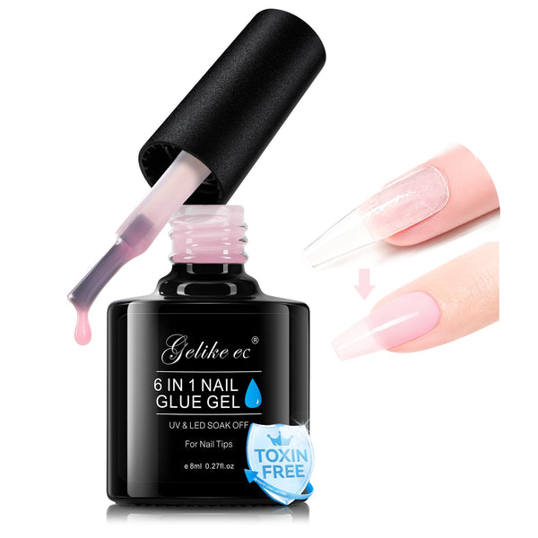 Gelike EC 6-in-1 Jelly Nail Glue Gel: Sheer Blush Pink UV Rubber Base Builder Gel for Apex Building & Short Extension – Extra Strong Adhesive for