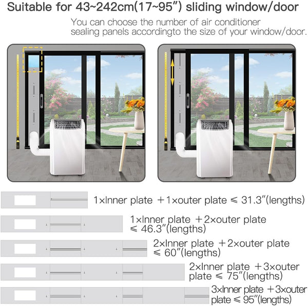 95" Sliding Door AC Vent Kit with Φ 5.9"AC Hose Filter Screen & Weather Stripping Universal 5.0/5.9 Inch Coupler for Window/Sliding Glass Door