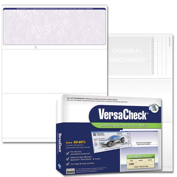 VersaCheck Secure Checks - 250 Blank Business Voucher Checks - Blue Classic - 250 Sheets Form 000 - Check on Top