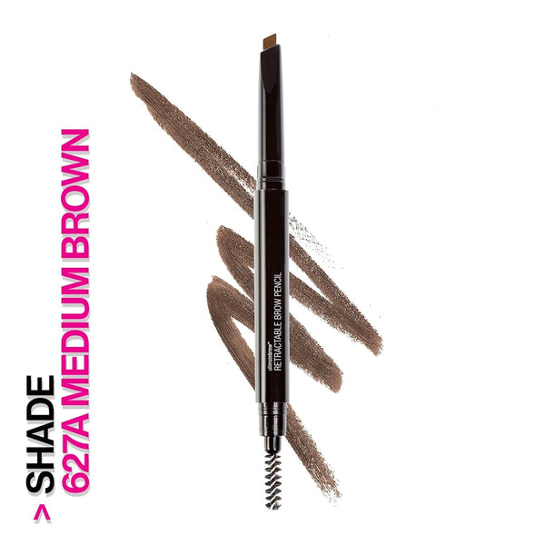 Wet N Wild Ultimate Eyebrow Retractable Definer Pencil, Medium Brown, Dual-Sided Brow Brush, Fine Tip, Shapes, Defines, Fills Brow Makeup