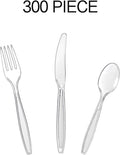 Cutlery Set Plastic Utensils Clear Forks Spoons Knives Disposable Silverware Heavyweight [300 Combo Box] combo clear