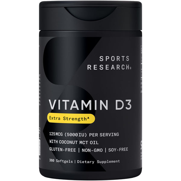 Sports Research Vitamin D3 5000Iu (125Mcg) with Coconut Oil ~ High Potency Vitamin D for Immune & Bone Support ~ Non-Gmo Verified, Gluten & Soy