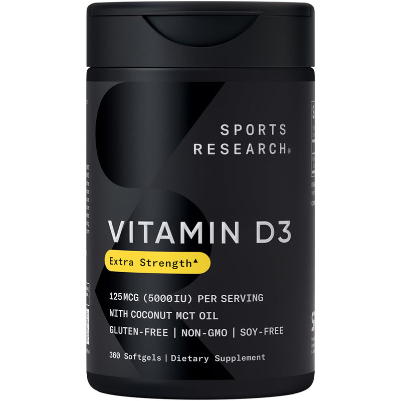 Sports Research Vitamin D3 5000Iu (125Mcg) with Coconut Oil ~ High Potency Vitamin D for Immune & Bone Support ~ Non-Gmo Verified, Gluten & Soy