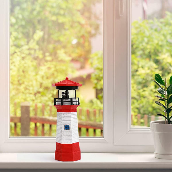 Solar Lighthouse Outdoor Solar Rotating LED Lighthouse Light Waterproof Lighthouse Statue Decorative LED Rotating Lamp for Garden Landscape