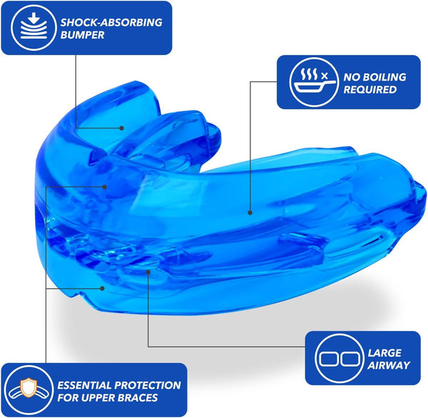 Mouth Guard Sports Youth Adult,Mouth Guard for Braces Soft,No Boiling Blue/Strapless