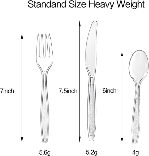 Cutlery Set Plastic Utensils Clear Forks Spoons Knives Disposable Silverware Heavyweight [300 Combo Box] combo clear