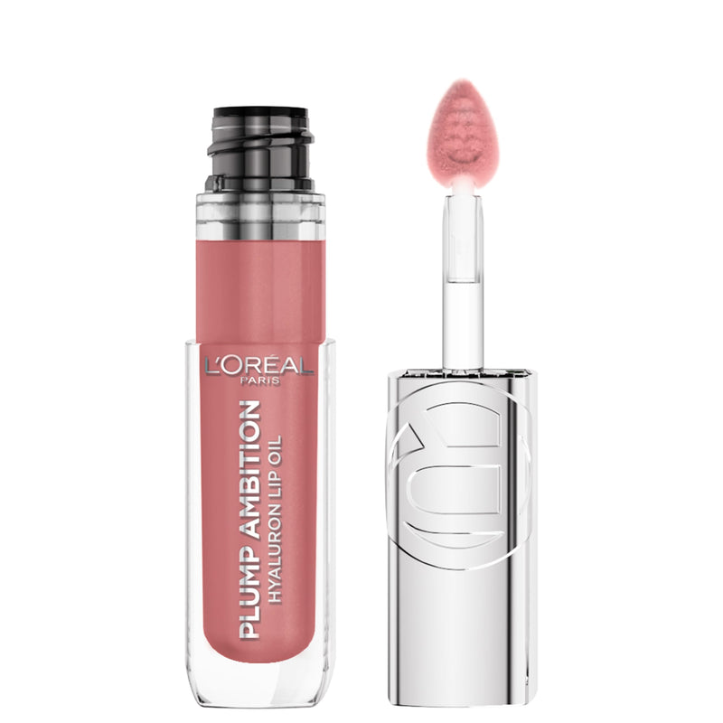 L'Oreal Paris Plump Ambition Hyaluron Lip Oil, 24 HR Lip Gloss with Hyaluronic Acid, Volumizing Formula with Glass-Like Shine, Worth It 601, 0.16