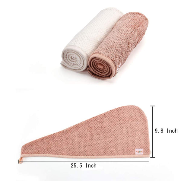 M-bestl 2 Pack Microfiber Hair Towel Wrap,Quick Dry,Anti-frizz(Pink&Beige) | Hair Drying Towel for Women with button,lightweight,Anti-frizz