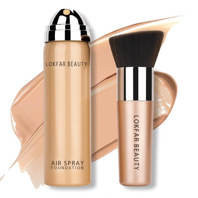 Airbrush Foundation Spray, Silky Mist Spray Makeup Kit with Brush, Full Coverage Foundation for Smooth Radiant Finish, F