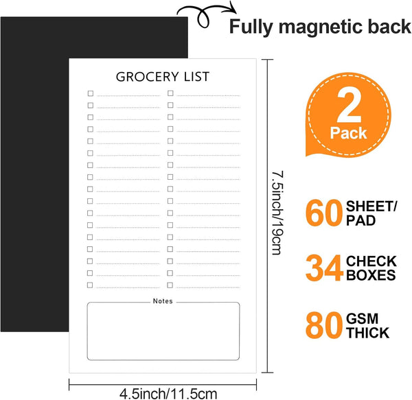 Joyberg Grocery List Magnet Pad for Fridge, 2 Pack Magnetic Notepads for Refrigerator, Magnetic Grocery List Pad for Fridge, Full Magnet Back