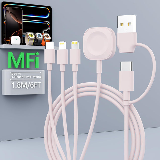 4 in 2 Travel Multi Charging Cable for Apple Watch Charger (6FT/1.8M), Universal Chargers for All Devices Travel Essenti