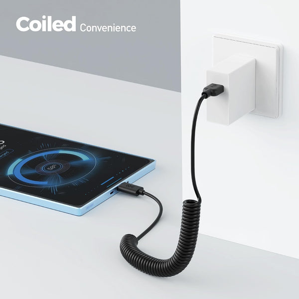 Cable Matters 2-Pack USB to USB C Coiled Cable, 3A/15W, 1-4ft | Supports Apple CarPlay and Android Auto, for iPhone 17/16, Galaxy S23, iPad,