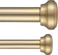 Modern Double Curtain Rods, Warm Gold Curtain Rod 72-144 Inch Length Drapery Rods with Simple Decorative End Caps 1 Inch Front and 5/8 Inch