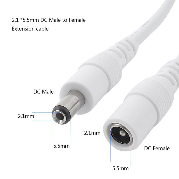 2pcs 2m/6.56Feet DC Extension Cable, 12V DC Power Adapter Plug Extension Cord 5.5mm x 2.1mm Male to Female Extension Wire for DC 12V Power