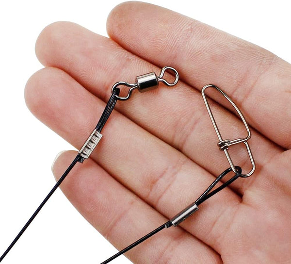 Joyiii 20Pcs 19inch Over 100Lb Fishing Wire Leaders Heavy Duty Fishing Stainless Steel Wire Leaders with Swivels and Snaps