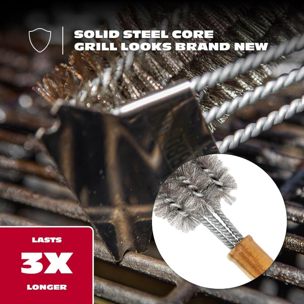 BBQ-AID All Angles BBQ Grill Brush for Outdoor Grill Ã¢ÂÂ Cleans All Angles, Large Wooden Handle, and Stainless Steel Bristles - BBQ Brush for Grill