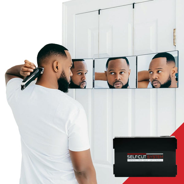 Self-Cut System 3-Way Mirror for Self Hair Cutting - Portable Trifold Mirror with Retractable Hooks, Impact-Resistant Glass, Fold Flat Design,