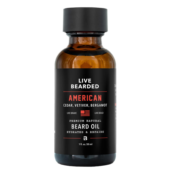 Live Bearded® Beard Oil, American Scent, Cedar, Vetiver, 1 fl oz American - Cedar, Vetiver, Bergamot