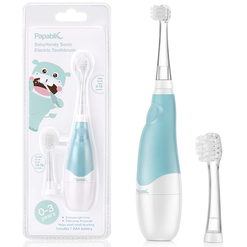 Papablic Baby Sonic Electric Toothbrush for Aged 0-3 Toddler, Blue