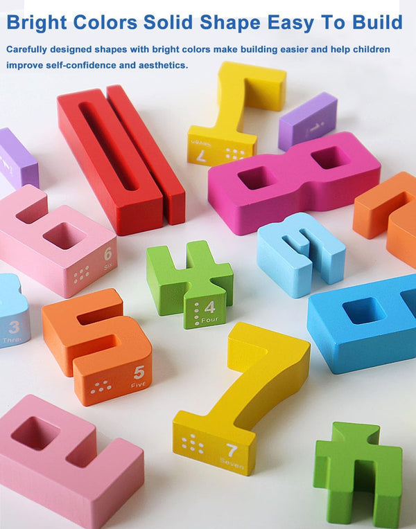 Wooden Number Building Blocks,20Pcs Stacking Toys for 3+ Years Old Kids,Educational Montessori Learning Toys,Counting Math Balance Competition