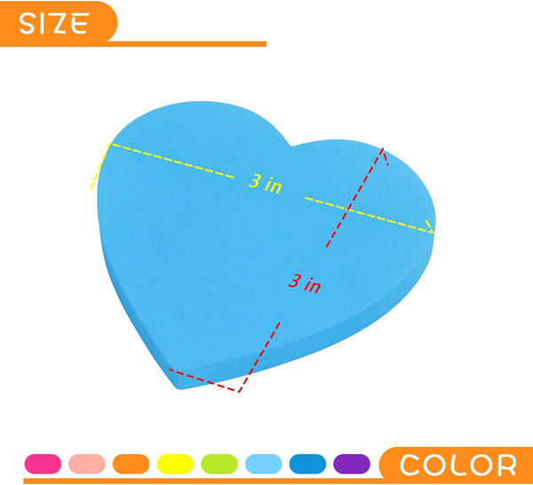 SIMONA Heart Shape Sticky Notes 3x3 in 8 Color Bright Colorful Sticky Pad 8 Bright Colors 8 Pads