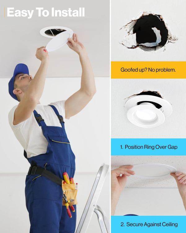 Sunco 6 Pack Goof Rings for 6 Inch Recessed Lights, Flush Mount, White, Can Light Trim Ring Cover, OD 8.6 Inch, ID 6.2 Inch, Paintable Surface,
