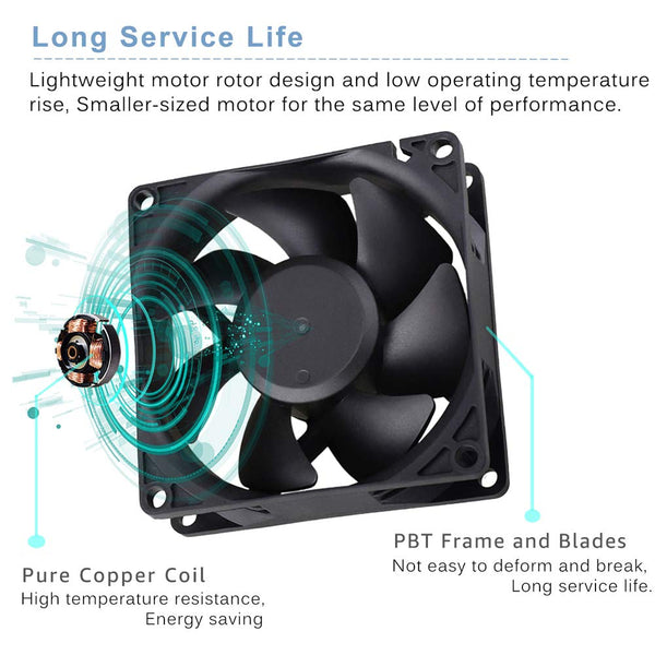 GDSTIME EC AXIAL 8025, Muffin Fan 110V 115V 120V 220V 240V AC 80Mm X 25Mm Small Brushless Cooling Fan with Switch Power Cord for DIY Ventilation