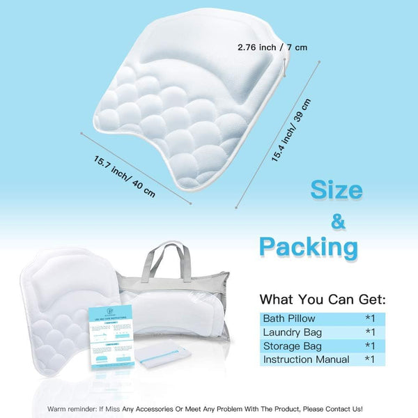 Beautybaby Bathtub Spa Pillow Bath Pillows for tub, with Non-Slip 8 Large Strong Suction Cups, Free Machine Washable Bag Luxurious Head, Neck,