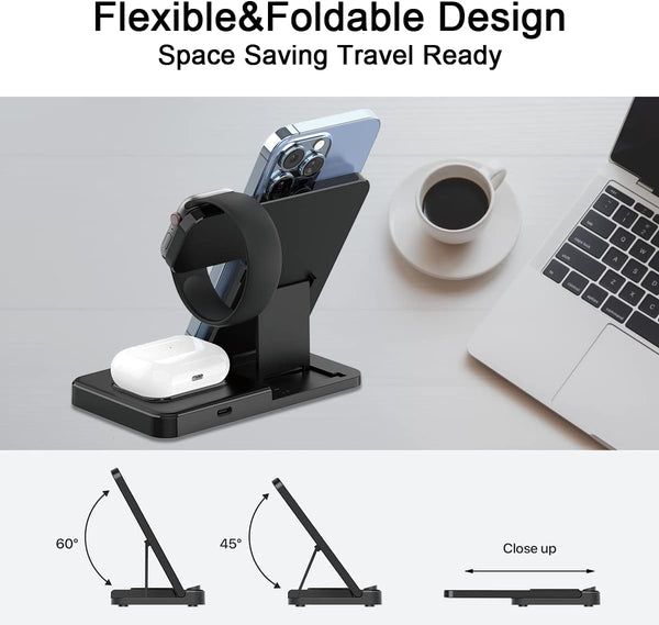 Iphone Wireless Charger Fast Charging 3 in 1, Wireless Charging Station for Iphone/Iwatch/Airpods, Portable Cell Phone Charging Stand for Multiple
