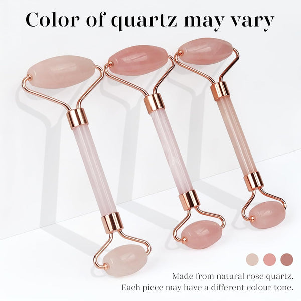 BAIMEI IcyMe Rose Quartz Roller & Gua Sha Facial Tool Set for Depuffing | Cooling Face Roller for Lymphatic Massage,Sculpting Tool for Face, Eyes
