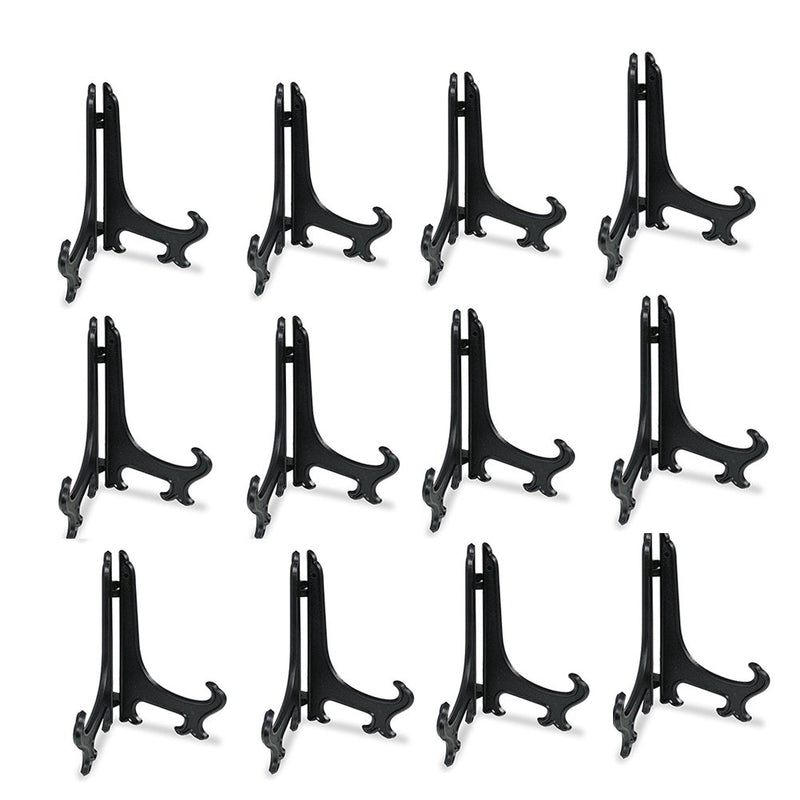 Artliving 4 Inch Black 12pcs/Set Plastic Easels Plate Display Stands Picture Frame Stand Holder Black 4 inch (12 pack)