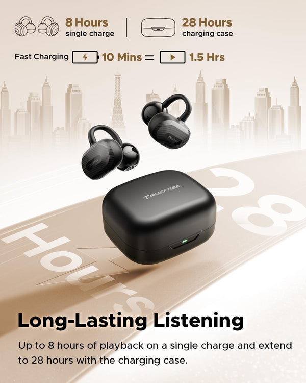 Truefree C10 Open-Ear Earbuds, Clip-On Wireless Headphones, Bluetooth 5.4, 12Mm Driver with Spatial Sound, 28H Playtime, IPX5 Water-Resistant,