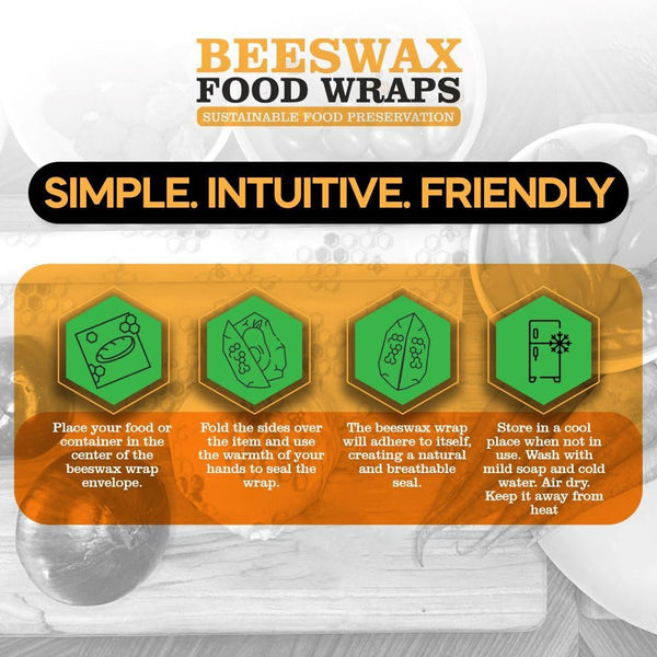 PURE & SUSTAINABLE COMPANY Beeswax Wraps - Food Storage -Pack of 3â€“ Sustainable â€“ Reusable - Certified Organic Cotton Size S,M,L