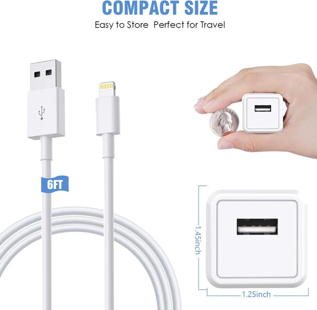 Iphone Charger,2Pack 6FT USB Wall Charger Fast Charging USB Cable Charging Cube Travel Plug Block with 6Foot Fast Cuble 