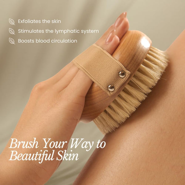Bare Botanics Dry Brushing Body Brush for Lymphatic Drainage | Medium Firmness Cruelty Free Natural Boar Bristles Improves Circulation and Gently