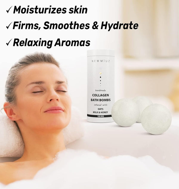 Creamy Collagen Bubble Bath Bombs with Oatmeal Milk Honey Essential Oils Luxurious Bath Gift Dry Skin Nourishment Indulge in A Blissful Bathing