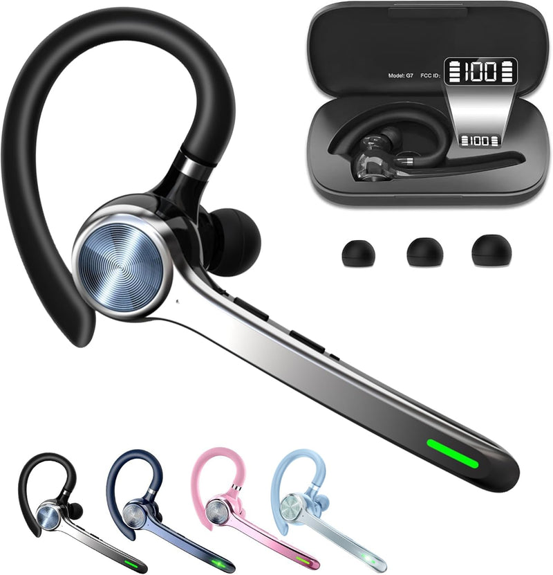 HEIBAS Bluetooth Headset, Wireless Bluetooth Earpiece with 500mAh Charging Case 72 Hours Talking Time Built-in Microphone for iOS Android Cell