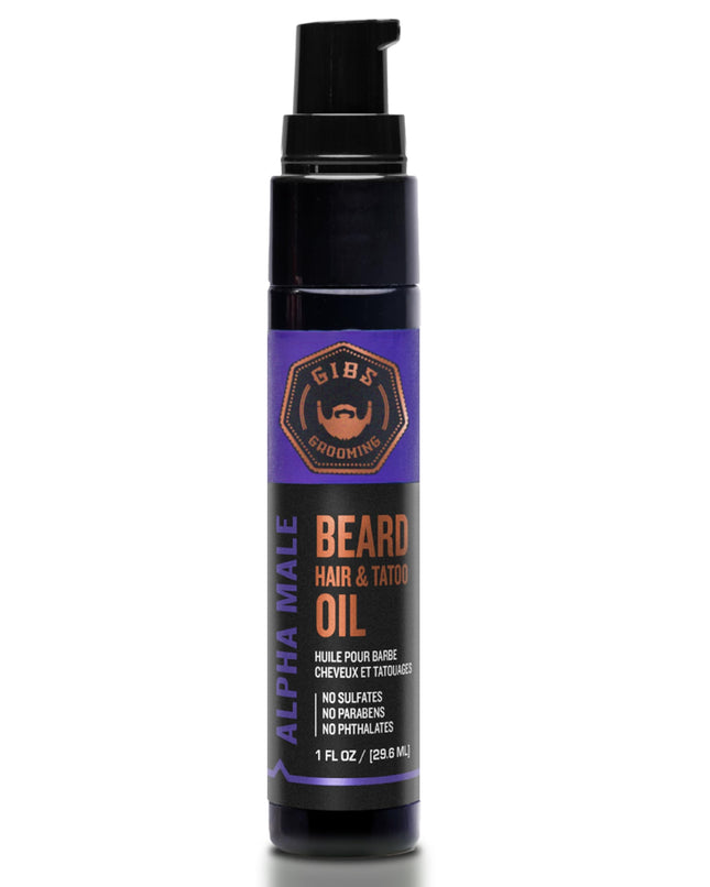 GIBS Beard, Hair & Tattoo Oil - Softens & Strengthens Beard Growth, Moisturizes 