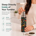22 oz Ceramic Lined Tea Infuser Travel Tumbler, Micro-Mesh Stainless Steel Infuser, Pure Taste Ceramic Interior, Triple Insulated 12hr Hot Cold,