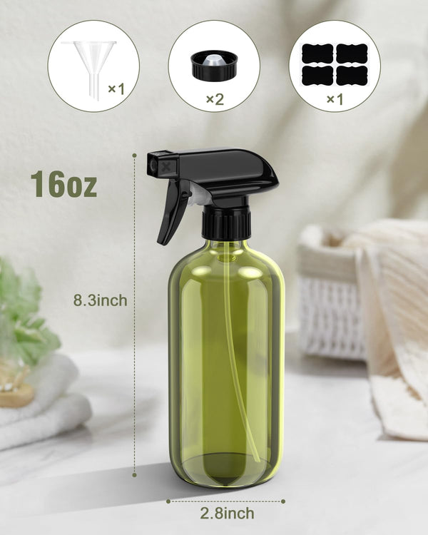 Glass Spray Bottle, Olive Green Glass Spray Bottle Set & Accessories for Non-Toxic Window Cleaners Aromatherapy Facial Hydration Watering Flowers