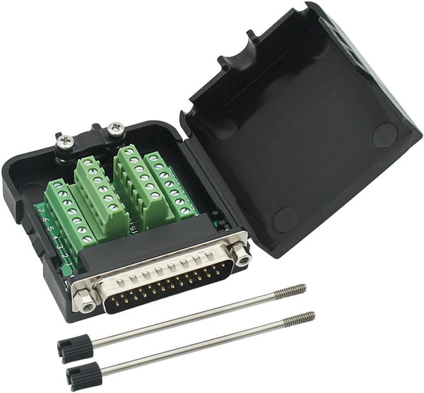 DB25 Breakout Board Solder-Free Male Adapter 25-pin Port Adapter to Terminal Connector Signal Module Long Bolts and Nuts with case