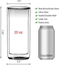 Sun's Tea (Set of 2) 20oz (600ml) Ultra Clear Strong Double Wall Insulated Thermo Glass Tumbler V3 Highball Glass for Beer/cocktail/lemonade/iced