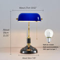 Traditional Bankers Lamp, Handmade Emerald Blue Glass Shade,with Pull Chain Switch Plug in Fixture,Vintage Office Table Light, Antique Style Desk
