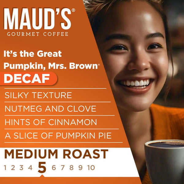 Maud'S Decaf Pumpkin Spice Flavored Coffee Pods, 18 Ct, Medium Roast Flavored Coffee in Recyclable Single Serve Pods â 100% Arabica Beans,